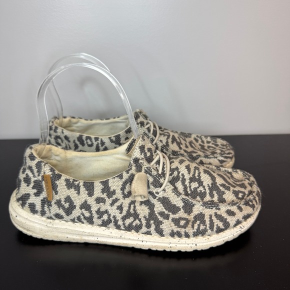 Hey Dude Shoes - Hey Dude Wendy Cheetah Woven Slip On Loafers Womens 6 Grey Cream Lightweight